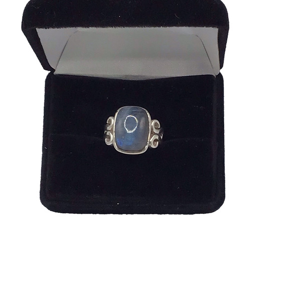 925 Sterling Silver Labradorite Cocktail Ring Size 7 Oval Cabochon Scroll Design - Picture 5 of 13